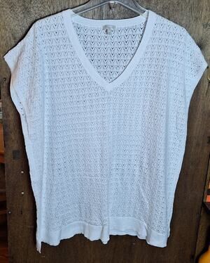 Talbots Women Small/ Medium White Knit Lightweight Coastal Cap Sleeve Cotton Top